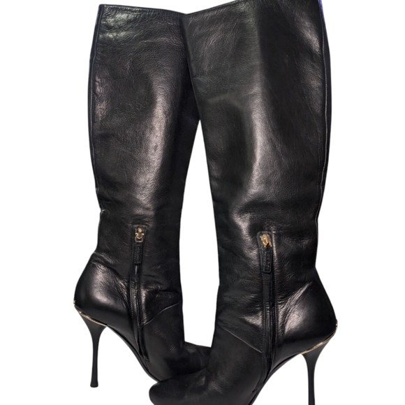 Gucci Black Leather Knee-High Stiletto Boots - Picture 4 of 6